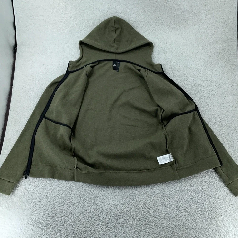 Adidas Hoodie Mens Small Olive Green Full Zip Sweatshirt Drawstring Logo‎ DU1537